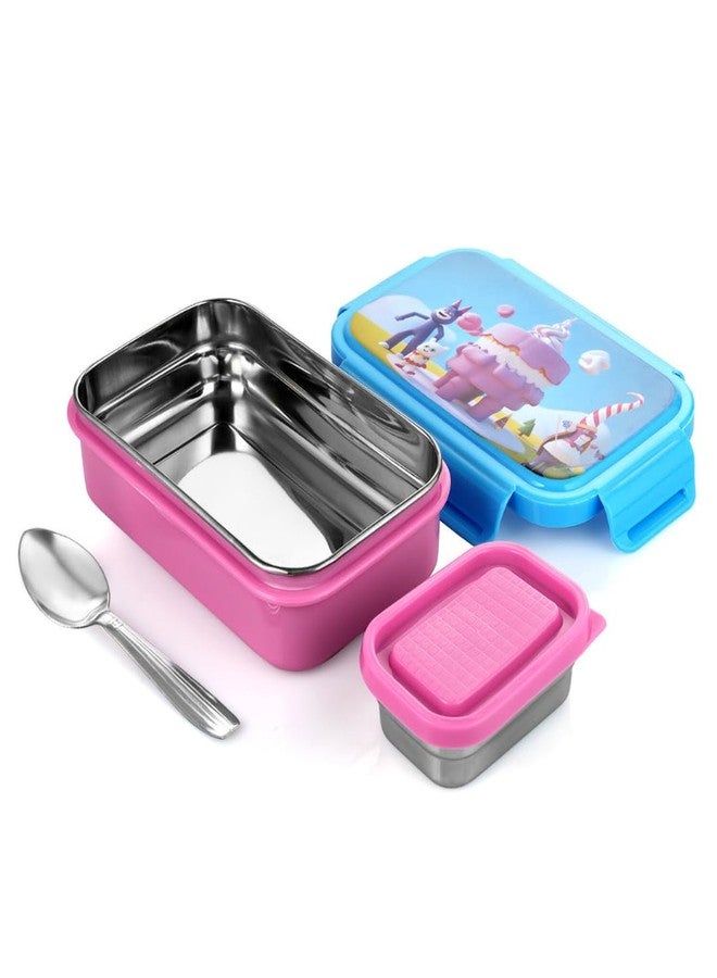 GALOOF Tiffin Box Set with 500ml & 870ml Containers, HD Print Designs, Leak Proof with Spoon (870 ml, Pink) - Image 2